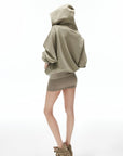 IAMXIAA Sweat à capuche zippé & Ensemble robe débardeur moulant côtelé, doux, extensible, tenue décontractée Y2K