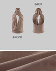 ROVENTE Cross-Neck Draped Halter Top