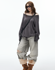 IAMXIAA Off-Shoulder Drawstring Hem Oversized Sweatshirt