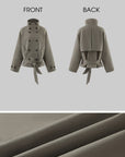 ROVENTE Double-Breasted High Stand Collar Belted Short Trench Jacket