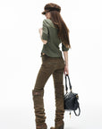 IAMXIAA Chemise ajustée utilitaire à boutons olive