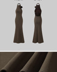 ROVENTE Cutout Halter Gown with Rosette Detail - PINKPARKS