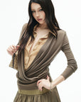 IAMXIAA Plaid Layered Draped Long Sleeve Top