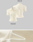 ROVENTE Tailored Puff Sleeve Shirt with Curved Hem and Fitted Waist