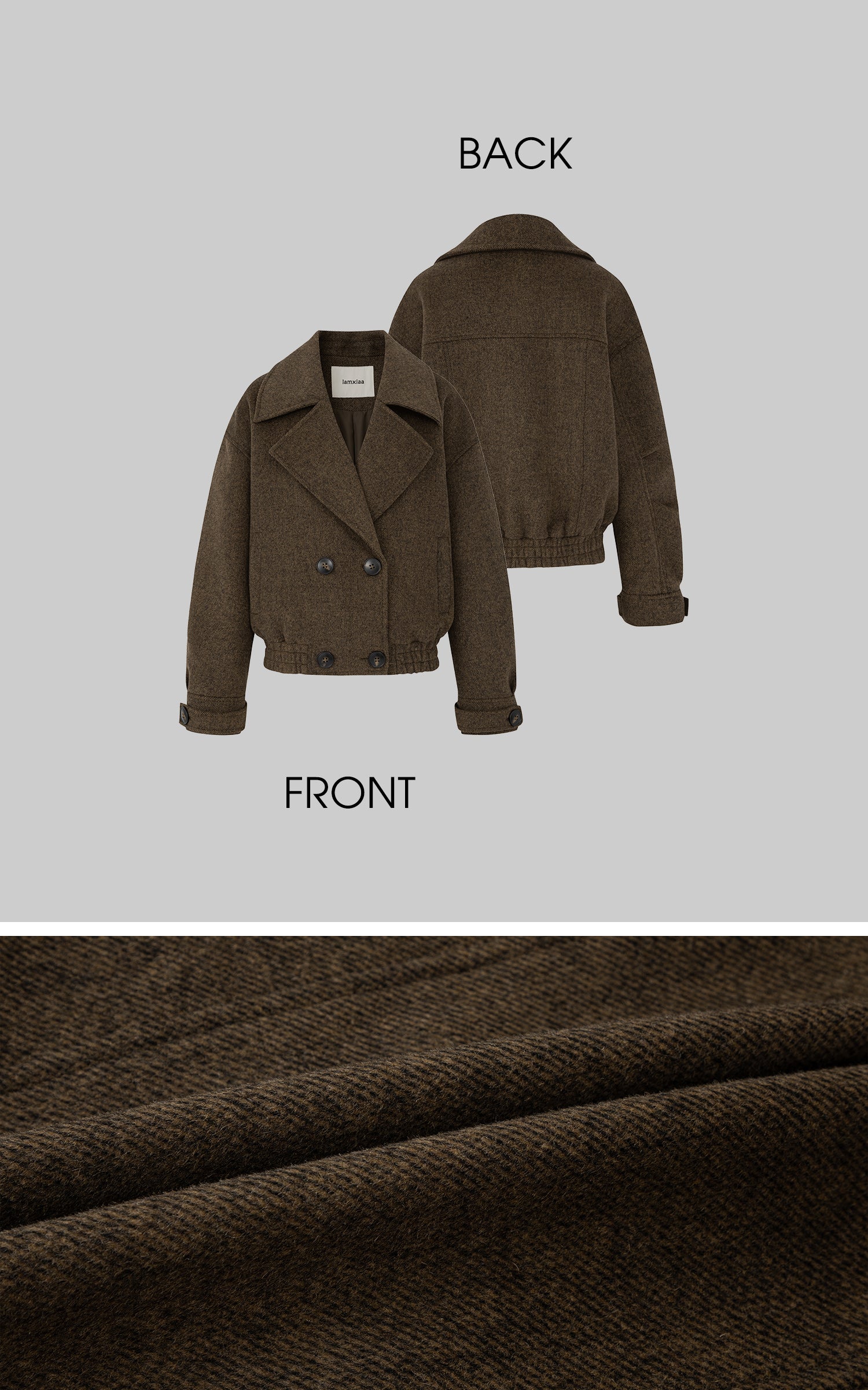 IAMXIAA Wool-Like Double-Breasted Cropped Jacket Women Short Lapel Coat