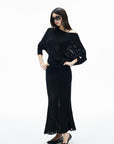 IAMXIAA Asymmetric Off-Shoulder Sheer Knit Top & Maxi Skirt Set