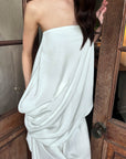 0122stepll Draped Strapless Top & Ruched Maxi Skirt Set