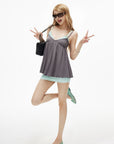 IAMXIAA Lace Trim Layered Cami Babydoll Swing Tank Top