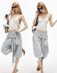 IAMXIAA Rhinestone Logo Lace Trim Halter Cami Tank Top
