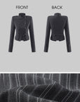 Hydrae Pinstripe Double-Breasted Military Cropped Tailored Jacket