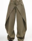 IAMXIAA Layered Waist Button Detail Wide-Leg Barrel Pants