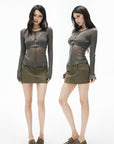 IAMXIAA Military Button Low-Rise Mini Skirt