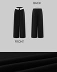 0122stepll Low-Rise Contrast Waist Wide-Leg Pants