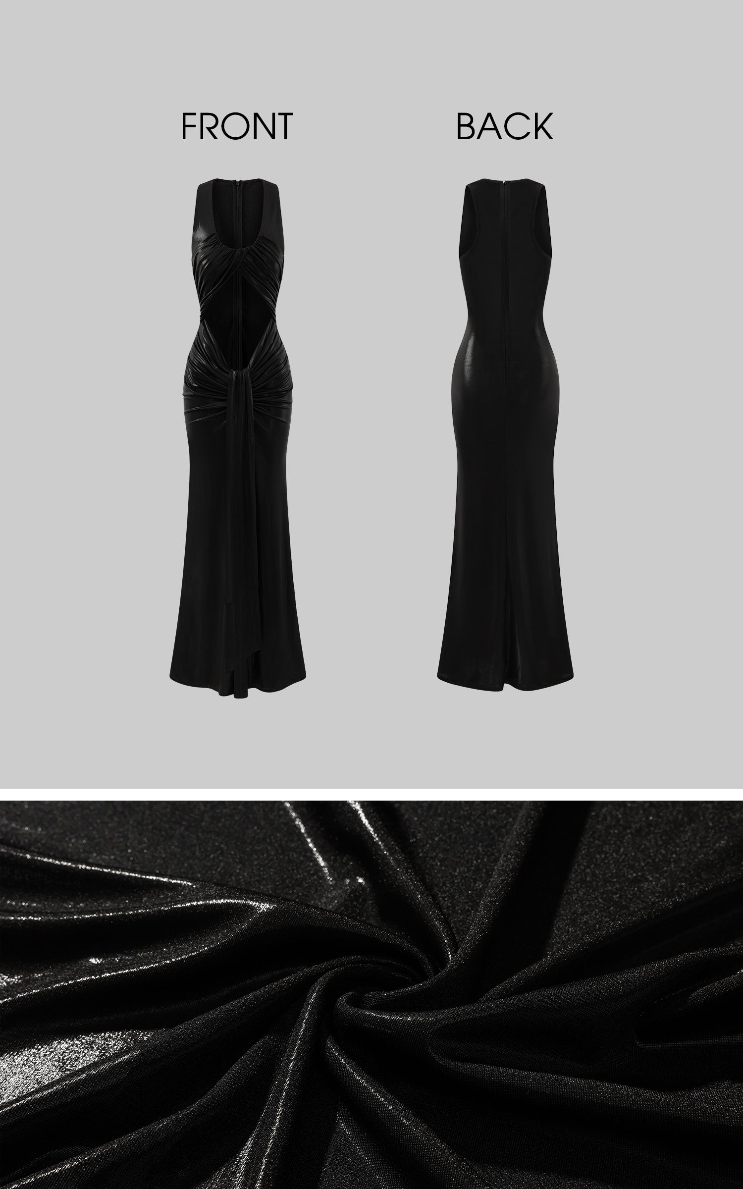 ROVENTE Cutout Draped Metallic Maxi Dress