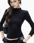 IAMXIAA Open-Back Mock Neck Long Sleeve Top