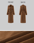 ROVENTE Suede-Look Double-Breasted Belted Longline Trench Coat