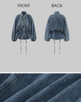 WARDEN EDGE Washed Denim Balloon-Sleeve Peplum Jacket
