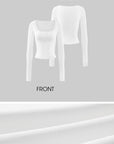 WARDEN EDGE Layered Effect Long Sleeve Top Square Neck Button Detail Tee