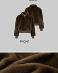 IAMXIAA Chocolate Brown Fur-Effect Cropped Bomber Jacket