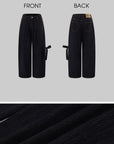 WARDEN EDGE Pleated Wide-Leg Denim Pants with Side Tie