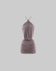 Hydrae Ruched Backless Halter Mini Dress
