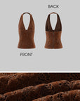 ROVENTE Lace Halter Top in Brown Velvet