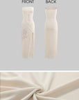 DreamyNerd Strapless Mesh Maxi Dress with Floral Embellishment
