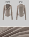 Rase le sol Lace-Trimmed Deep V-Neck Fitted Long Sleeve Top