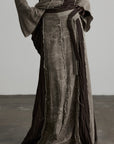 DOINDULGE Tie-Waist Frayed Panel Maxi Skirt