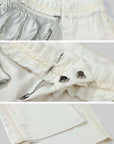 DreamyNerd Ruffled Satin Wide-Leg Pants with Detachable Mini Pouch