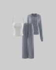 WARDEN EDGE Minimal Zip Hoodie & Camisole & Wide Leg Pants Three Piece Set