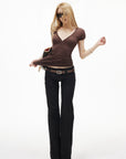 IAMXIAA Low-Rise Dark Wash Flared Denim Jeans with Clean Seam Wide Leg Fit