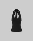 ROVENTE Khaki Halter Tie Ribbed Tank Top
