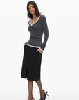 0122stepll Scoop Neck Button-Front Slim-Fit Long Sleeve T-Shirt