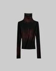 DOINDULGE Sheer Textured Turtleneck Top