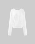 ROVENTE Draped Open Back Long Sleeve Top with Adjustable Strap