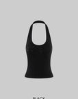 Hydrae Floral Appliqué Ribbed Halter Neck Crop Top Sculpt Fit Sleeveless Minimal