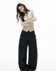 IAMXIAA Layered Sheer Ribbed Knit Cardigan