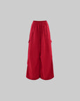 ROVENTE Pantalon cargo rouge à jambe large et cordon de serrage
