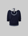IAMXIAA Navy Layered Stripe Halter & Slouchy V-Neck Top