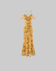 Hydrae Golden Floral Open-Shoulder Backless Slip Maxi Dress