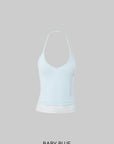 IAMXIAA Rhinestone Logo Lace Trim Halter Cami Tank Top
