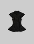 DOINDULGE Stand Collar Cap Sleeve Peplum Top