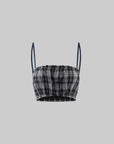 WARDEN EDGE Plaid Strapless Crop Top with Ruched Elastic Detail