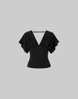 IAMXIAA Draped Deep V-Neck Top & Bodycon Mini Skirt Two-Piece Set