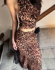 0122stepll Leopard Mesh Halter Top & Sheer Maxi Skirt Set