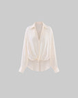 0122stepll Sheer Twisted Draped Satin Shirt