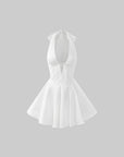 ROVENTE Deep V Halter Mini Dress with Flared Skirt - PINKPARKS
