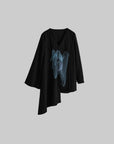 DOINDULGE Asymmetric V-Neck Printed Shirt
