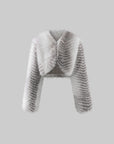 ROVENTE Plush Striped Cropped Bolero Jacket with Curved Front & Long Sleeves